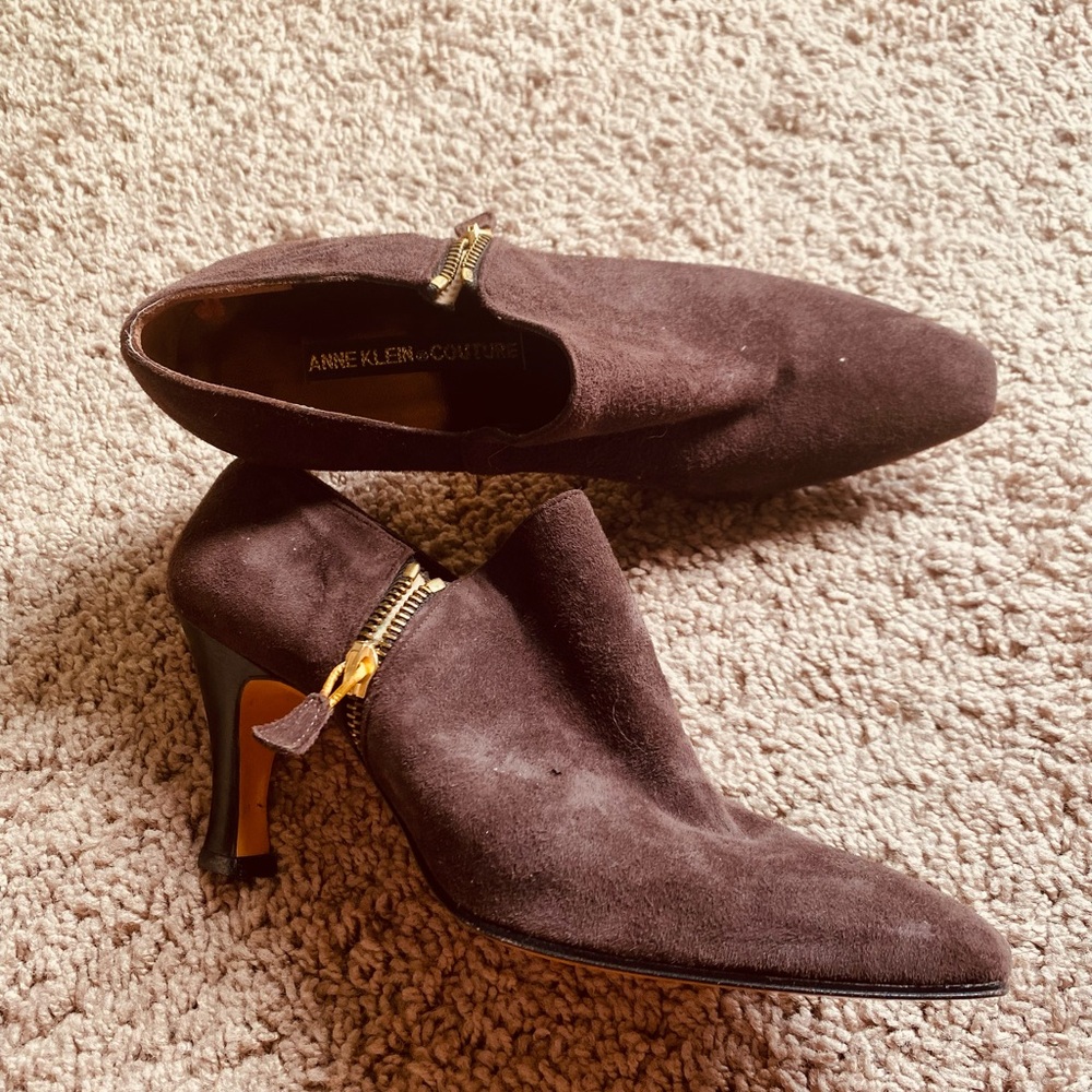 Anne Klein Couture Dark Brown Suede Heeled Boots
